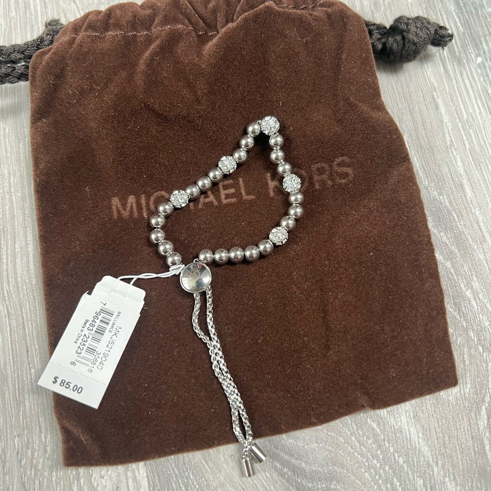 Michael Kors adjustable silver tone beads bracelet